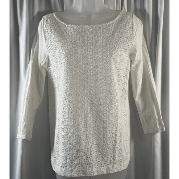 Ann Taylor Loft Eyelet Front T-Shirt White S Coastal Chic 79-14-01 - Picture 5 of 14